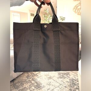 Vintage Gray Canvas Tote with Blue & Grey Strap “H” Monogram - 1988 Olympics